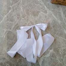1pc White Satin Ribbon Bow Chair Ribbon, Pure White Decorative Ribbon Wedding Aisle Decorative Pendant, Event Party Wedding Chair Decoration, White Satin Elegant Ribbon Bench Bow With Long Tail, Wedding Banquet Chair Back Flower Bow Silk Scarf, Used For Bridal Shower, Reception, Wedding Ceremony, With Long Tail - Multicolor - View 5