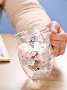 Tasse en verre avec poignée et fleurs séchées, Mug à café avec poignée, Tasse à thé au lait avec poignée, Verre à eau, Un choix de cadeau idéal ! Retour à l'école