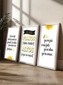 Kit 3 Quadros Girassol Planos altos  – Quadro Ideal para Sala de Estar, Escritório,