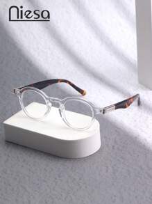 1pc Classic Round Smoke Glasses For Men, Business & Daily Wear, Leopard Print Retro Style Unisex Non-Prescription Eyeglasses, All Season