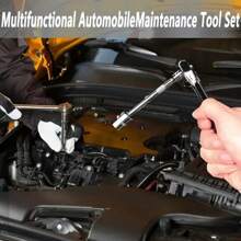 46 piezas Juego de herramientas de reparación automotriz multifuncional, incluye juego de llaves de trinquete, zócalos, 1/4" de accionamiento, barras de extensión de acero al cromo vanadio, para mantenimiento de automóviles y uso doméstico - Estructura enchapada en acero