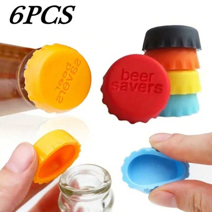 6 件套彩色硅胶瓶盖，创意家居啤酒罐保护器，葡萄酒塞