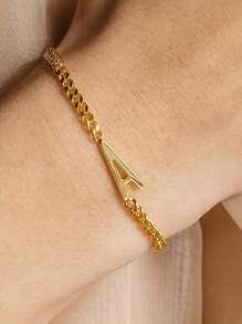 女士个性化首字母手链 - 优雅的 18K 镀金不锈钢精致链条手链，适合日常佩戴，是送给她的完美礼物，珠宝配饰 - 銀色 - 查看 5