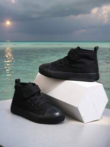 春季儿童帆布鞋，透气学生运动鞋，平底男女通用休闲运动鞋 - 黑色 - 查看 5