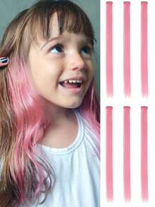 6 Peças/Pacote Extensões de Cabelo Coloridas de 20 polegadas em Rosa, Roxo, Azul e Verde, Destaques para Festa, Cabelo Liso, Peça Sintética com Presilha, Adequado para Meninas e Mulheres no Dia a Dia, Feriados, Festa, Festival de Música, Carnaval, Ano Novo e Presentes - Multicolorido - Visão 10
