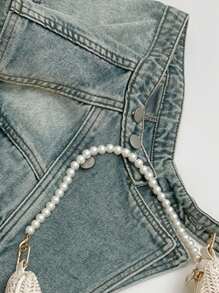 Pearl Chain Relaxed Bag, Fashion Straw Crescent Bag For Spring/Summer Vacation Beach, Metal Bowknot Casual Tote Bag, Underarm Beach Bag, Versatile Casual Shopping Bag For Women - Beige - View 10