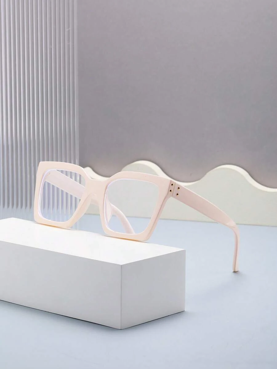 1pc Rivet Decorated Plano Lenses Glasses, Suitable For Daily Wear