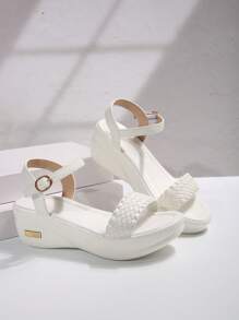 Women's Wedge Heeled Sandals, Summer New Fashion Versatile Lightweight Open Toe High Heel Roman Shoes,Wedge Sandals - White - View 8