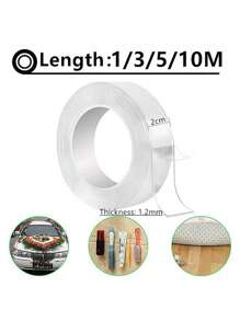 1 Roll 1/3/5/10M Heavy Duty Double-Sided Tape, Reusable Strong Adhesive Tape, Multi-Purpose Removable Washable Clear Nano Tape, Suitable For Home/Office/Car Sticky Items, Best For Home Decor Tools, Damage-Free Stickers, Wall Decals
