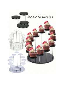 Three Tier/12 Tier Cake Display Stand, Multi-Tier Round Dessert Cake Display Stand Cake Decoration Cupcake Stand Acrylic Black And White Clear Round Multi-Tier Ring Jewelry Display Stand