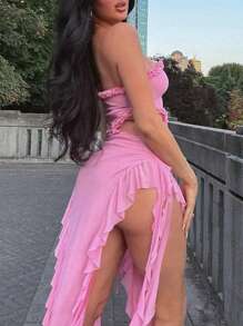 Women's Strapless Ruffle Hem Long Dress