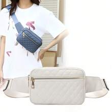 1pc Women Fashion Embroidery Rhombus Fanny Pack, Korean Style Casual Crossbody Chest Bag - Multicolor - View 1