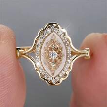 Bague de promesse/mariage en or rose 14 carats plaqué avec un design vintage de fleur en zirconia, cadeau de style bohème pour femmes, décoration de fête