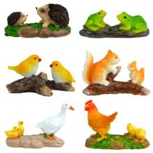 各种动物雕像，适合亲子装饰，微型动物雕像，可爱的亲子动物套装，娃娃童话花园动物模型，娃娃屋微型模型，树脂工艺苔藓盆景装饰，卡通花园配件，人造花园装饰，适合春季花园装饰