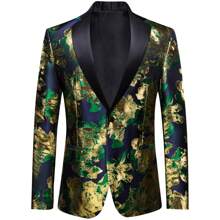 Plus Size Men Floral Jacquard Blazer Suit Jacket For Party & Wedding - Green - View 1