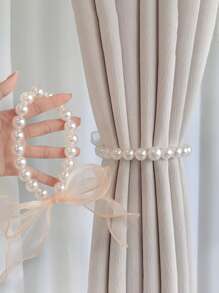 1 件装缎带仿珍珠窗帘系带白色纱布缎带窗帘绳窗帘固定器适用于节日礼物、家居装饰、房间装饰、墙壁装饰 - 彩色 - 查看 5