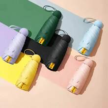 1 pieza Paraguas mini plegable compacto a prueba de viento con estuche, varillas de fibra de vidrio, mango ergonómico, perfecto para días lluviosos, actividades al aire libre y viajes
