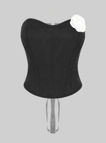 1pc Vintage Palace Style Corset Wrap Chest Bra Top, Fashionable Bustier Tight Waist Slimming Tank Top - Black - View 1