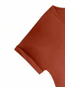 Spring And Summer Casual Solid Color Short-Sleeved Top And Pants Curve Plus Two Piece Sets - 摩卡棕 - 查看 7