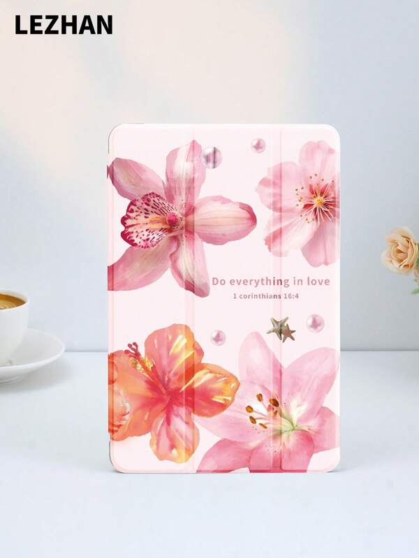 Hibiscus Flower Print Flat Protective Case, Compatible With IPad 10.2 Inch, IPad Pro 11 2021/2020/10th Gen, IPad Mini 4/5/6, Galaxy Tab A8 10.5 Inch 2022, Matepad 10.4/Tab, With Pencil Slot, Shockproof, Tablet Stand Protective Cover