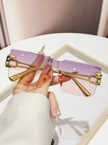 1pc Retro Personalized Fashion Gradient PC Lens Rimless Lightweight Luxury Fashion Glasses - Multicolor - View 14