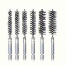 6pcs Stainless Steel Brush Set, Multi-Size Wire Brushes For Deburring, Rust Removal, Hole Cleaning, Polishing And Grinding, Metal Tool Accessories Suitable For Power Tools, No Battery Required