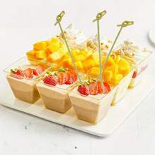 200/150/100/25/10 Pack Gold Glitter Square Dessert Cups, Mini Plastic Parfait Appetizer Cups With Spoons,Shooter Serving Cups For Wedding Party Events, Appetizers, Tasting Party, Snacks, Parfait (2 Oz)