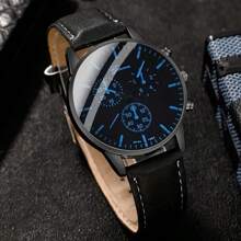 Juego de 4 piezas de reloj y joyería para hombre, que incluye reloj de cuarzo casual de negocios con 3 subdiales, correa, esfera de números romanos y collar, pulsera y anillo de estilo Samurai