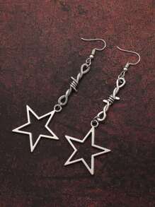 Gothic Punk Style Star & Thorn Dual Pendant Drop Earrings For Women