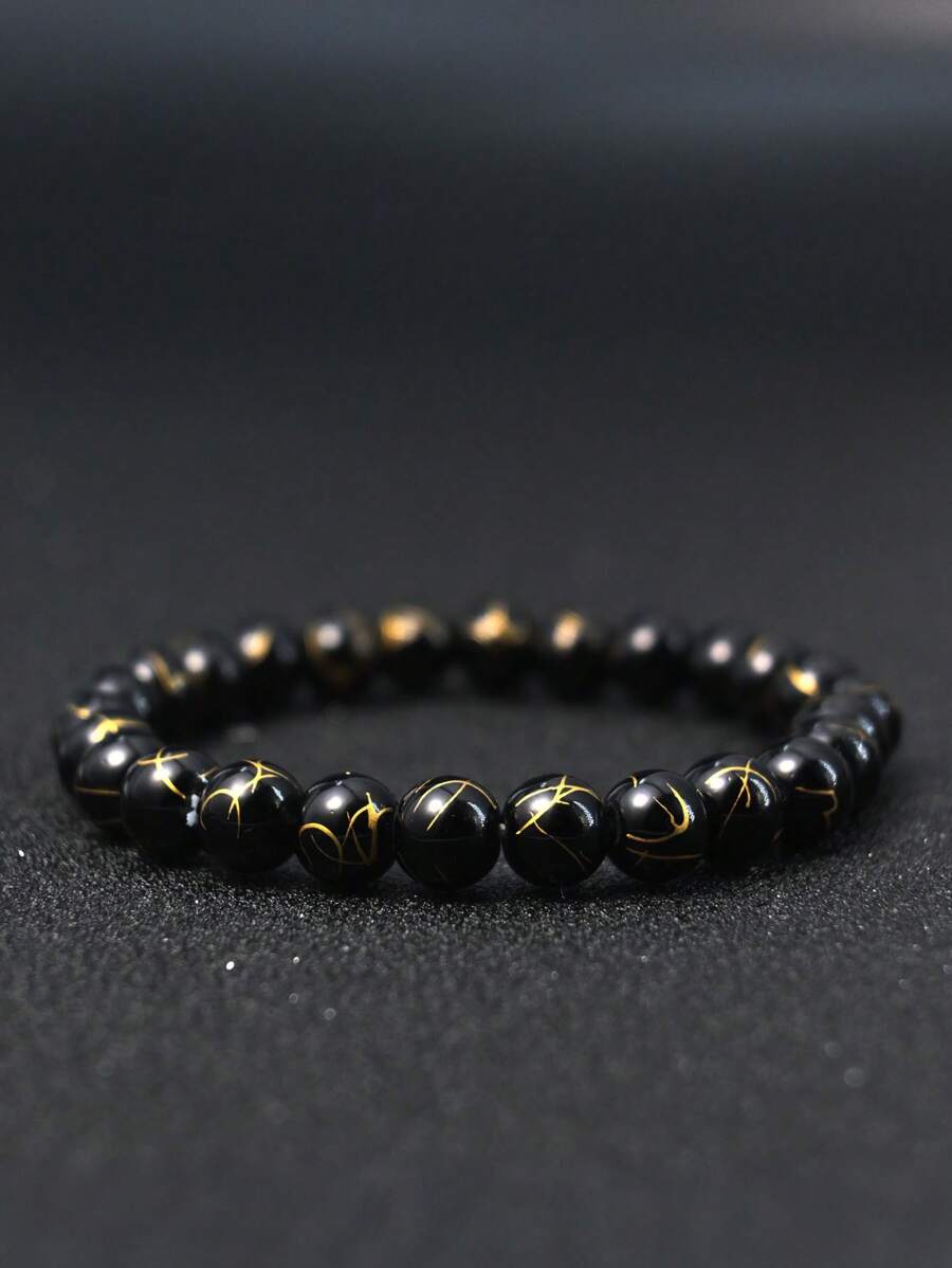 1 件男士黑玛瑙珠链天然石手工手链，瑜伽冥想珠宝适合日常佩戴