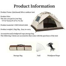 Automatic Quick-Opening Tent Outdoor Self-Driving Travel Camping Tent Automatic Quick-Open Tent Rainproof Sunshine-Proof Tent Fishing Beach Sunshine Shelter 2-3/3-4 Person Portable Fishing Hiking - Màu be - Xem 8