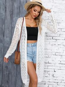 Cardigan lung din tricot cu scobire pentru femei, pulover subțire deschis în față