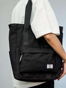 休闲男士多功能大容量手提包，用途广泛，可手提/单肩背，适合大学生、学生、教师等作为书包、购物袋、返校用品包、带拉链的托特包、书包、教师包、大容量托特包、旅行必备大容量包、旅行包、笔记本电脑包、沙滩周末包、书包、大学沙滩包、笔记本电脑包 - 黑色 - 查看 3