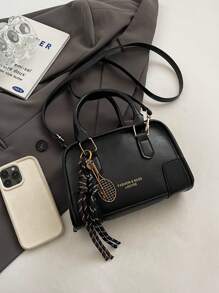 纯色 PU 皮革百搭女士手提包，复古时尚手提包，适合派对和日常使用 - 黑色 - 查看 5