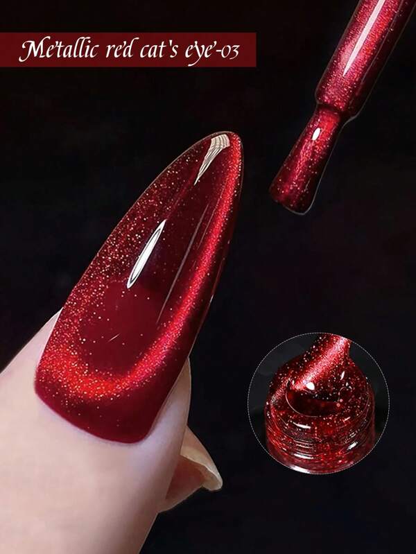 XEIJAYI 1pc 10ml Red Cat Eye Gel Magnetic Gel Sparkling Glitter Gel Nail Polish Semi Permanent UV Gel For Women-No Magnetic Stick Included