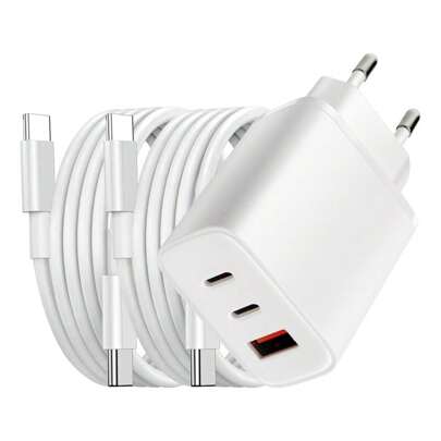 30W USB + Type-C Wall Charger Adapter, With 3.3FT/100cm USB-C To Type-C Charging Cable, Compatible With IPhone 16/15 Series, , , Charging Set (EU Plug)