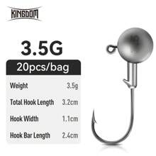 Kingdom Lead Head 20 chiếc Lưỡi câu cá 3,5g 5g 7g 8,5g 10g 14g Lưỡi câu đầu đạn Jig Lưỡi câu giun Phụ kiện mồi mềm - Bạc - Xem 10