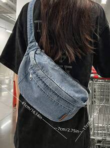 女士纯色时尚百搭休闲腰包/胸包/复古简约单肩包 - 淺藍色 - 查看 3