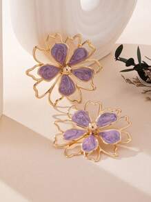 Enamel Drip Floral Design Necklace, Ring And Earrings Set, Elegant And Fashion Accessories Suitable For Gifts, Parties And Daily Wear - Mauve Purple - View 16