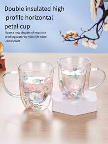 Tasse en verre avec poignée et fleurs séchées, Mug à café avec poignée, Tasse à thé au lait avec poignée, Verre à eau, Un choix de cadeau idéal ! Retour à l'école