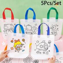 5/10/15 piezas Bolsas de tela para pintar manualmente para adultos - Bolsas de tela no tejida para dibujar y colorear, estilos aleatorios, perfectas para regalos festivos o almacenamiento - Multicolor - Ver 10