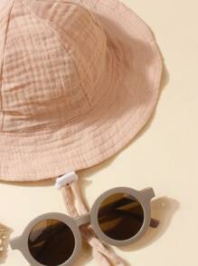 2pcs/Set Cute Baby Sun Hat & Sunglasses Set, Sun Protection Outfit For 1-3 Years Old Toddlers Outdoor