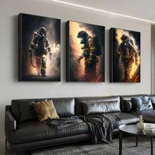 Set di 3 opere d`arte su tela dei pompieri in stile Art Deco - Poster senza cornice in stile glamour classico per casa, ufficio, soggiorno, camera da letto - Decorazione da parete in tela dipinta ad orientamento trasversale per tutte le stagioni