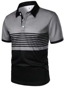 Summer Men Short Sleeve Lapel Stripe Polo Shirt Men Fashion 100% Polyester Polo Shirt Tops