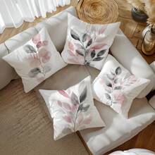 MEMNUN 4 Stück Aquarell Grau & Rosa Blatt Muster Kissenbezüge, 17,7*17,7 Zoll (45*45 cm)/19,69*19,69 Zoll (50*50 cm)/15,75*15,75 Zoll (40*40 cm), einseitiger Muster, ohne Kissenfüllung, geeignet für Heimdekoration, Wohnzimmer, Schlafzimmer, Auto, Sofa, Kopfteil
