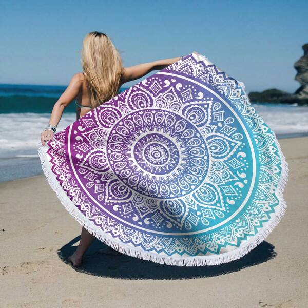 1 pezzo Telo da spiaggia rotondo, 155 cm di diametro, grande asciugamano da bagno, ad asciugatura rapida, può essere utilizzato come tappetino da spiaggia, coperta per meditazione, tovaglia, regalo ideale per nuoto, campeggio, vacanza estiva, decorazione da bagno essenziale da spiaggia