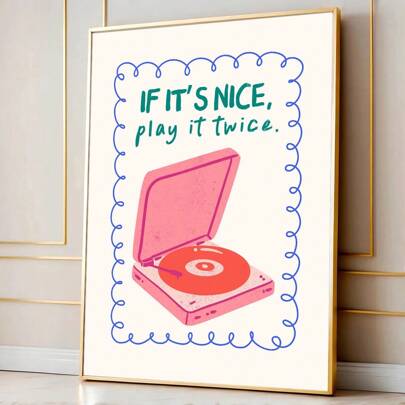1pc Unframed If It's Nice Play It Y2K Wall Art Poster Canvas Print Music Vinyl Record Player Minimalist Aesthetics Dopamine Decor Funky Painting For Girls Room,Apartment,Bedroom,Living Room,Modern Home Decoration
