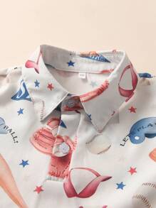 Young Boy Energy Baseball Style Funny Graphic Print Polo Shirt With Turndown Collar, Holiday & Vacation - Multicolor - View 3