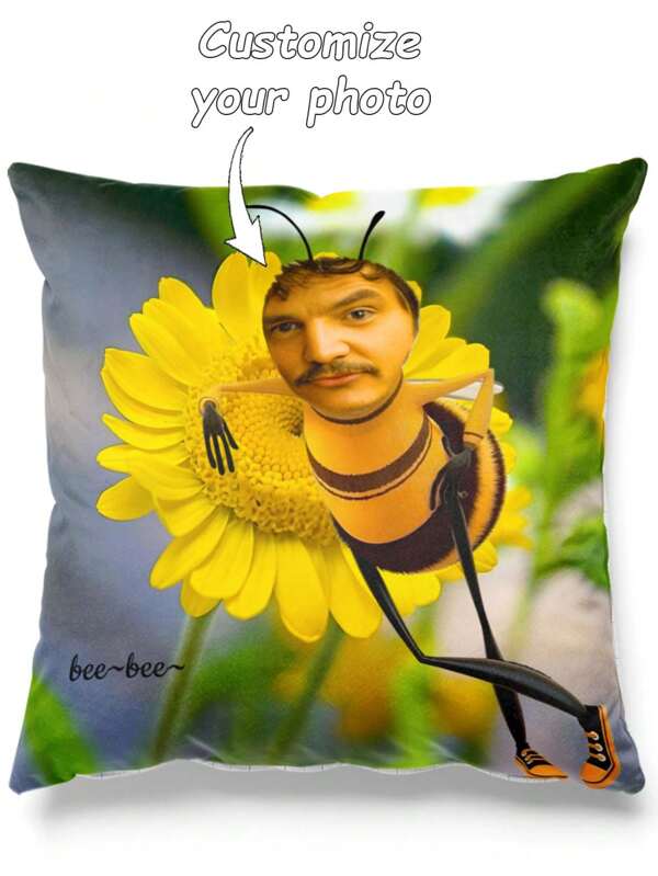 1pc Funny Bee-Themed Floral Print Throw Pillow, Creative Gag Gift For Friends, Home Decorative Item,Durable,Breathable,Lightweight,Washable,Funny,Cute,Love,Soft,Comfortable,Elegant,Simple,Custom,Personalized,Unique,Ideal Gifts For Him,Ideal Gifts For Her,Him,Her,Boyfriend,Girlfriend,Dad,Mom,Family,Friends,For Anniversaries,For Mother's Day,For Birthdays,For Valentine's Day,For Graduation,For Father's Day,For Weddings,For Housewarming,Sofa,Bed,Car,Tea Room,Bedroom,Bathroom,Living Room,Dining Room