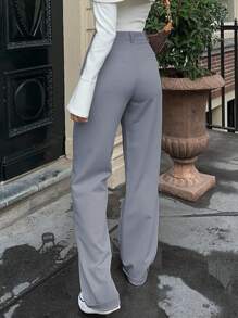 MYOURSA Quần ống đứng xếp ly phía trước đơn giản - Xám - Xem 3